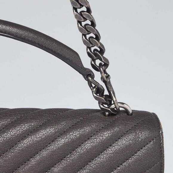 Yves Saint Laurent Grey Chevron Quilted Leather Monogram Large College Bag - Picture 8 of 10